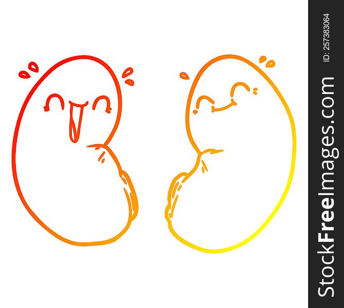 Warm Gradient Line Drawing Cartoon Happy Kidneys