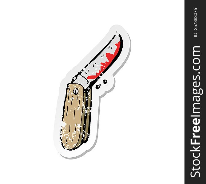 retro distressed sticker of a cartoon bloody folding knife