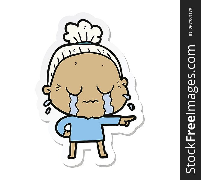 Sticker Of A Cartoon Crying Old Lady