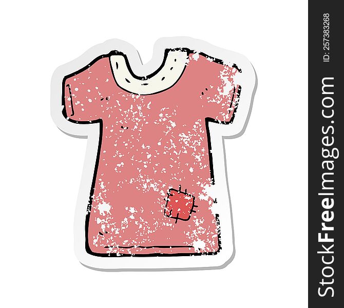 Retro Distressed Sticker Of A Cartoon Patched Old Tee Shirt