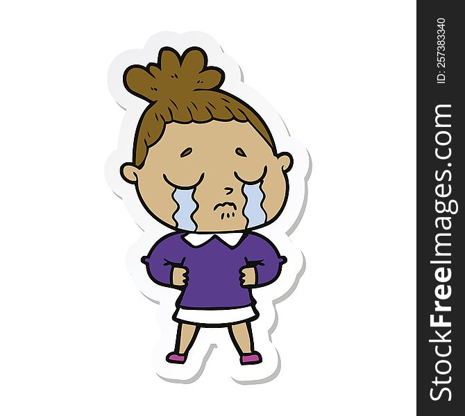 Sticker Of A Cartoon Crying Woman