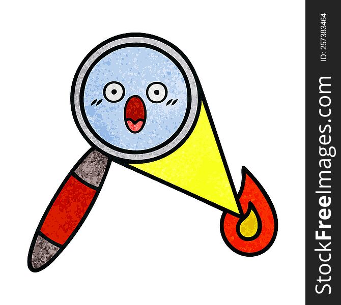 retro grunge texture cartoon of a magnifying glass