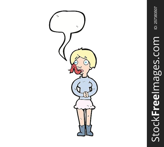 Cartoon Woman With Snake Tongue With Speech Bubble