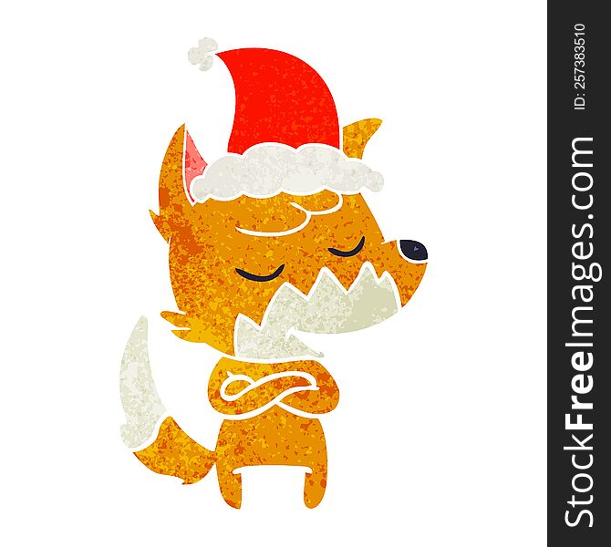 Friendly Retro Cartoon Of A Fox Wearing Santa Hat