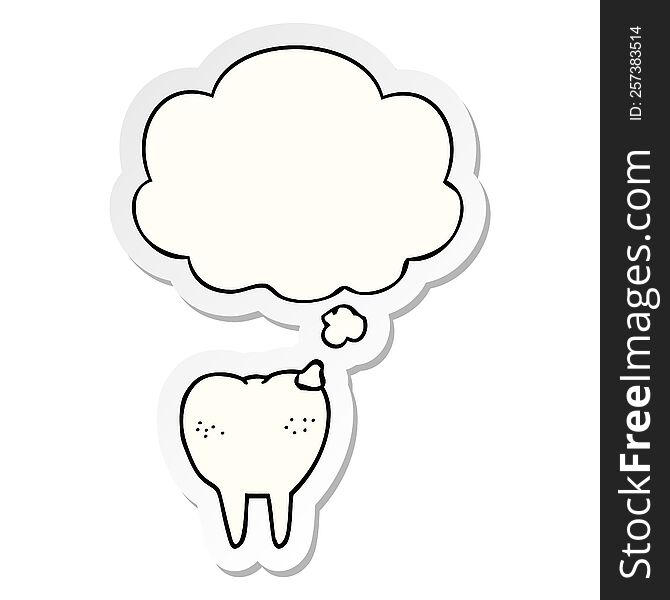 cartoon tooth with thought bubble as a printed sticker