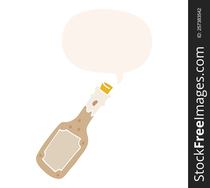 Cartoon Beer Bottle And Speech Bubble In Retro Style