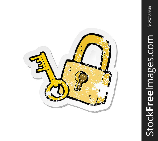 retro distressed sticker of a cartoon padlock and key