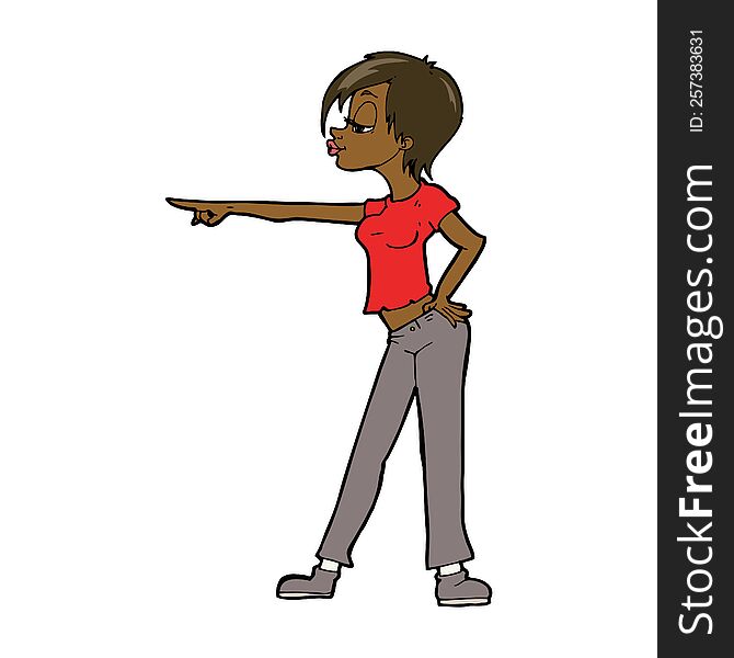 Cartoon Hip Woman Pointing