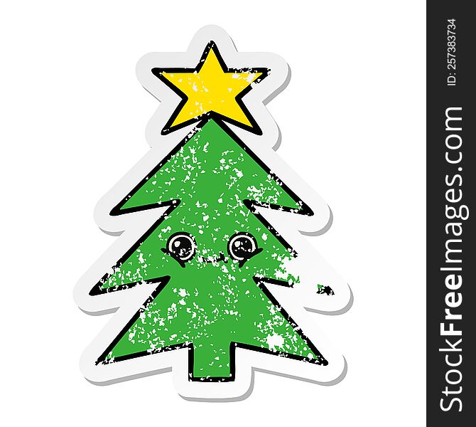 Distressed Sticker Of A Cute Cartoon Christmas Tree