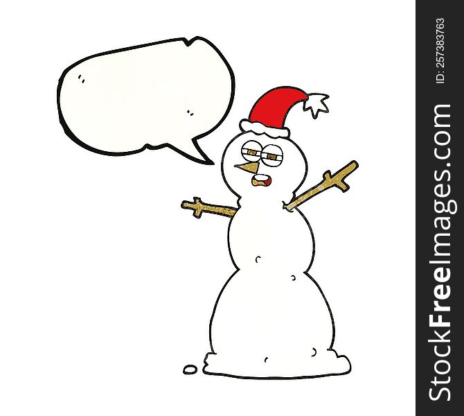 freehand speech bubble textured cartoon unhappy snowman