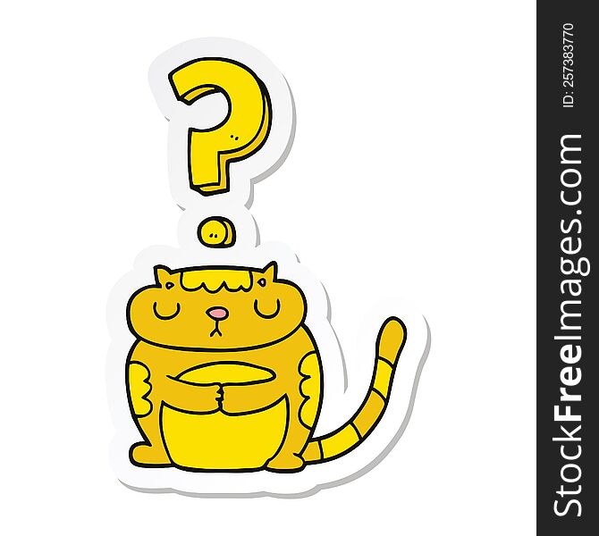 sticker of a cartoon cat with question mark