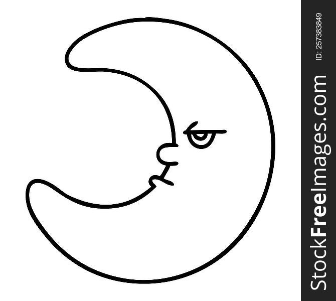line doodle of a moon tired of looking down on this sad earth. line doodle of a moon tired of looking down on this sad earth