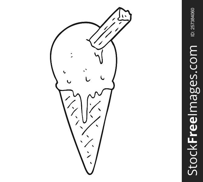 freehand drawn black and white cartoon ice cream cone