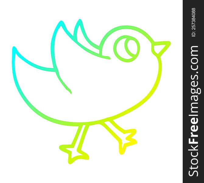 cold gradient line drawing of a cartoon bird flapping wings