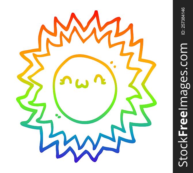 Rainbow Gradient Line Drawing Cartoon Sun