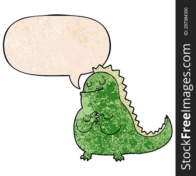 Cartoon Dinosaur And Speech Bubble In Retro Texture Style