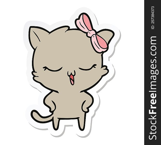 sticker of a cartoon cat with bow on head and hands on hips