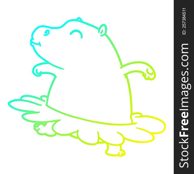 cold gradient line drawing of a cartoon hippo ballerina