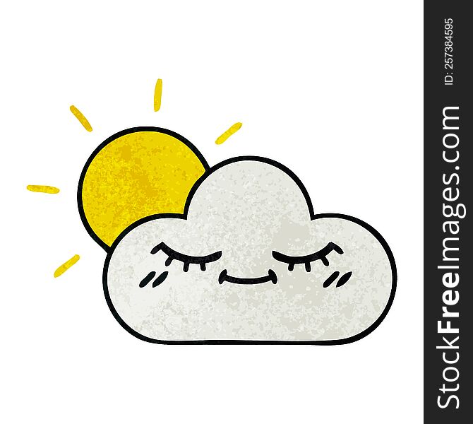 retro grunge texture cartoon of a sunshine and cloud