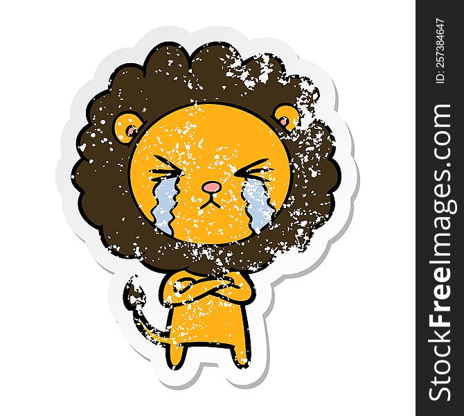 Distressed Sticker Of A Cartoon Crying Lion