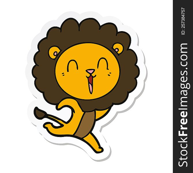 Sticker Of A Laughing Lion Cartoon Running