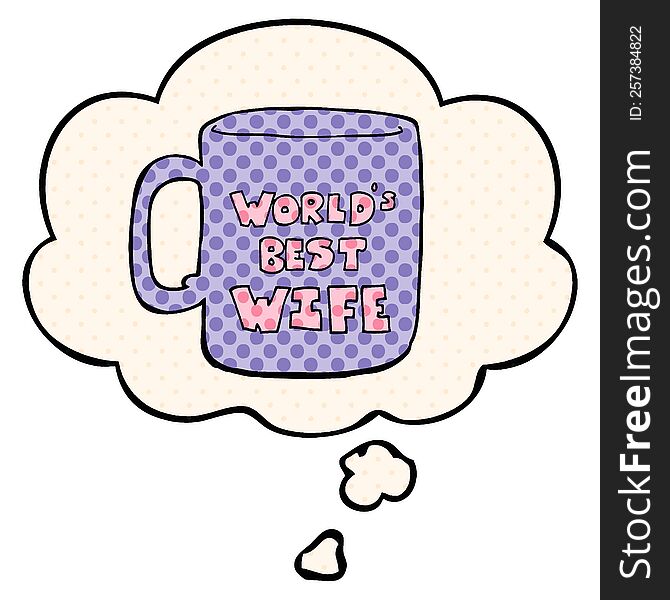 worlds best wife mug with thought bubble in comic book style