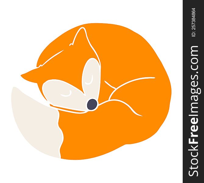 Flat Color Style Cartoon Sleeping Fox