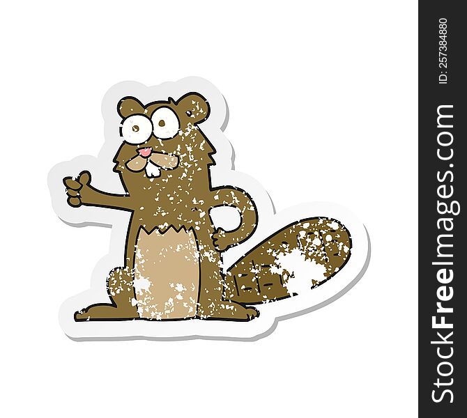 Retro Distressed Sticker Of A Cartoon Beaver