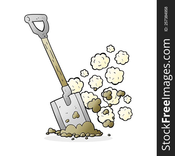 freehand drawn cartoon shovel in dirt