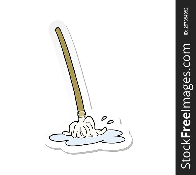 Sticker Of A Wet Cartoon Mop