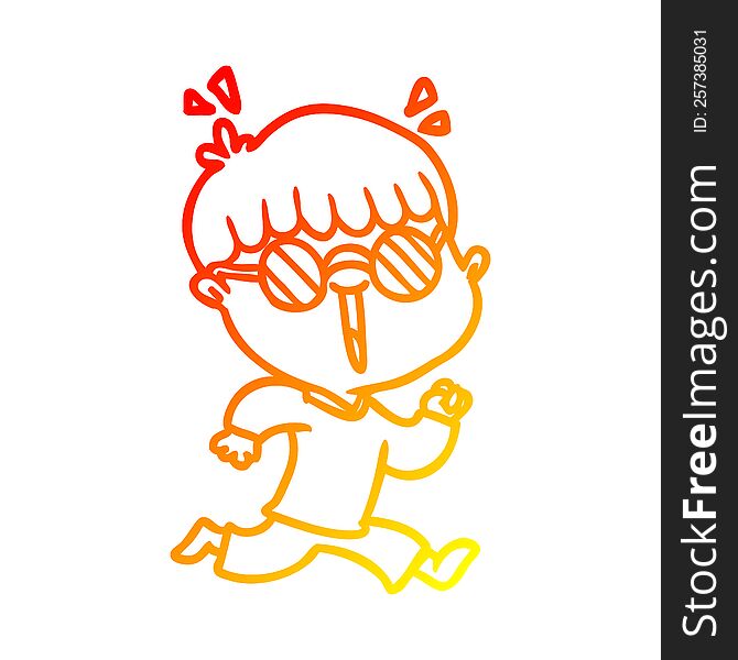 Warm Gradient Line Drawing Cartoon Running Boy Wearing Spectacles