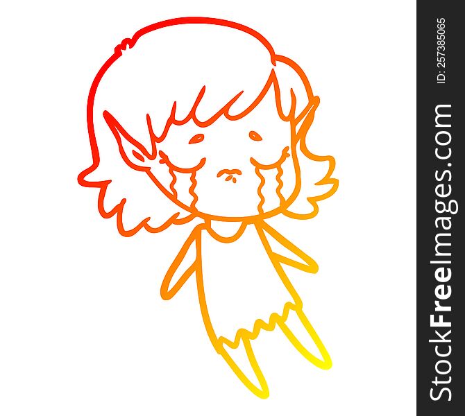 warm gradient line drawing of a cartoon crying elf girl