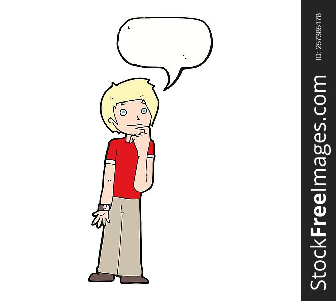 cartoon boy wondering with speech bubble