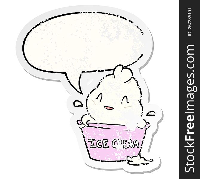 Cute Cartoon Ice Cream And Speech Bubble Distressed Sticker