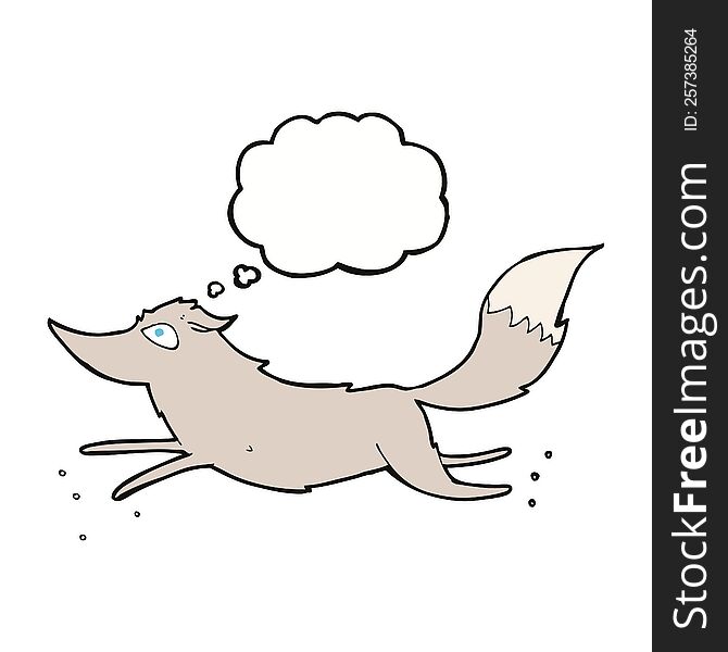 Cartoon Wolf Running With Thought Bubble