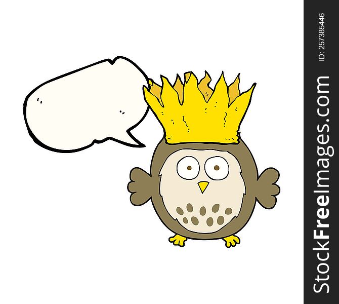 Speech Bubble Cartoon Owl Wearing Paper Crown Christmas Hat