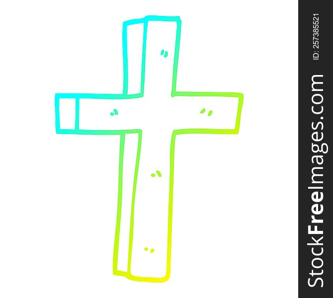 Cold Gradient Line Drawing Cartoon Wooden Cross