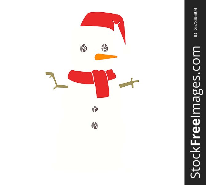 Flat Color Illustration Of A Cartoon Snowman