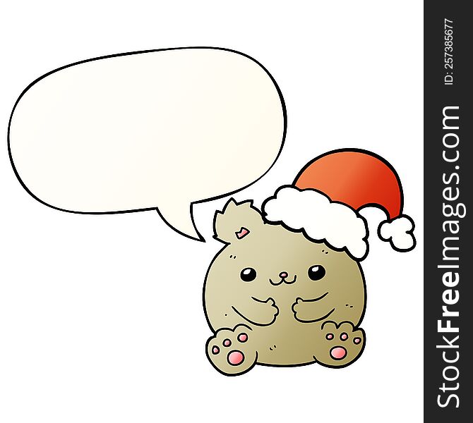 Cute Cartoon Christmas Bear And Speech Bubble In Smooth Gradient Style