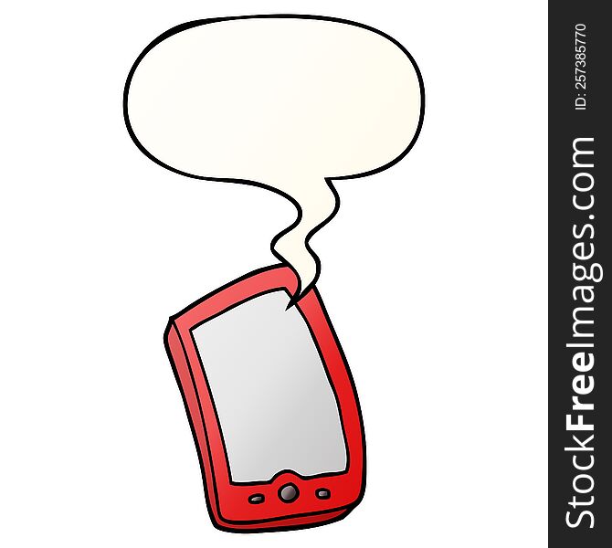 cartoon mobile phone with speech bubble in smooth gradient style
