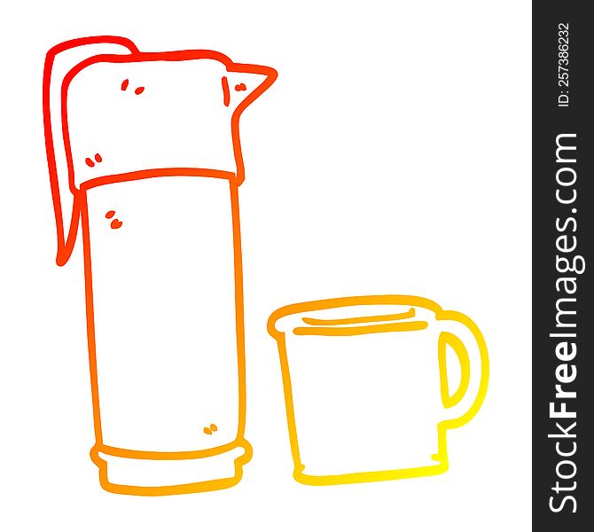 warm gradient line drawing of a cartoon coffee thermos