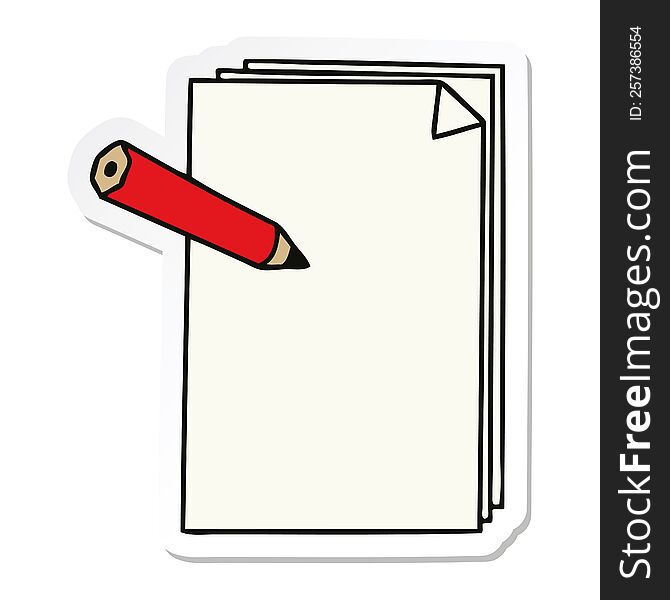 sticker of a quirky hand drawn cartoon paper and pencil