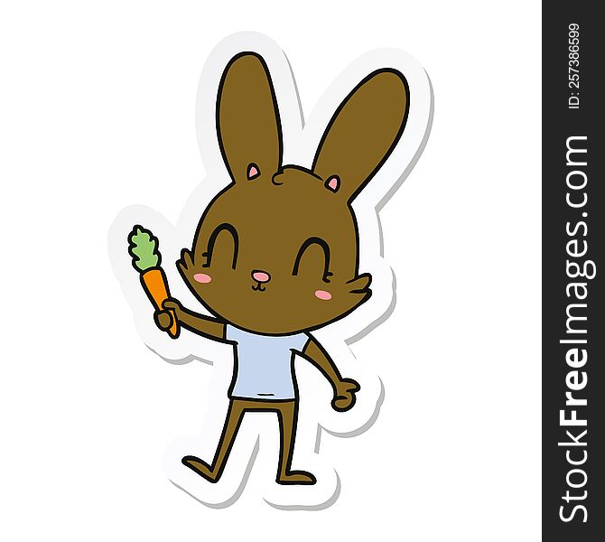 Sticker Of A Cute Cartoon Rabbit With Carrot