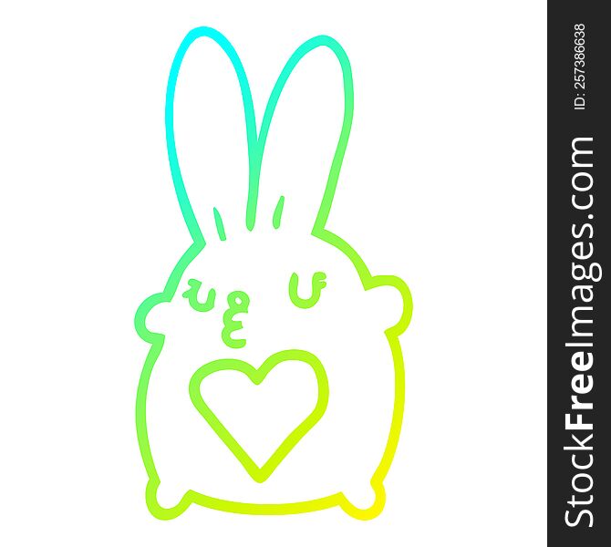 cold gradient line drawing of a cute cartoon rabbit with love heart