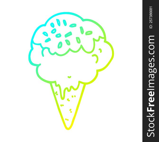 cold gradient line drawing of a cartoon ice cream