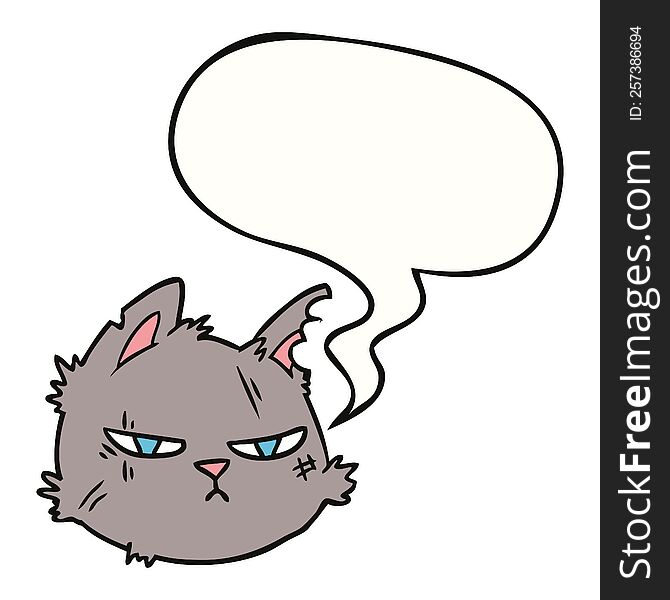 cartoon tough cat face with speech bubble. cartoon tough cat face with speech bubble