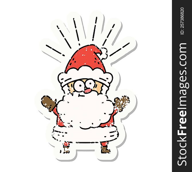 worn old sticker of a tattoo style santa claus christmas character. worn old sticker of a tattoo style santa claus christmas character