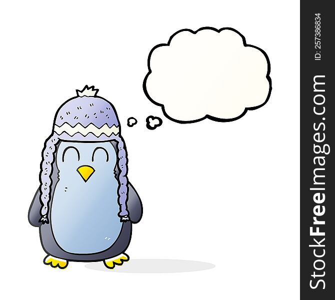 Thought Bubble Cartoon Penguin Wearing Hat