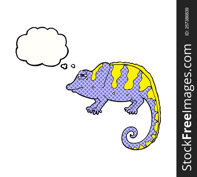 freehand drawn thought bubble cartoon chameleon
