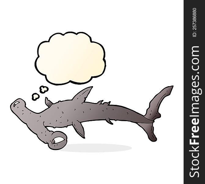 cartoon hammerhead shark with thought bubble